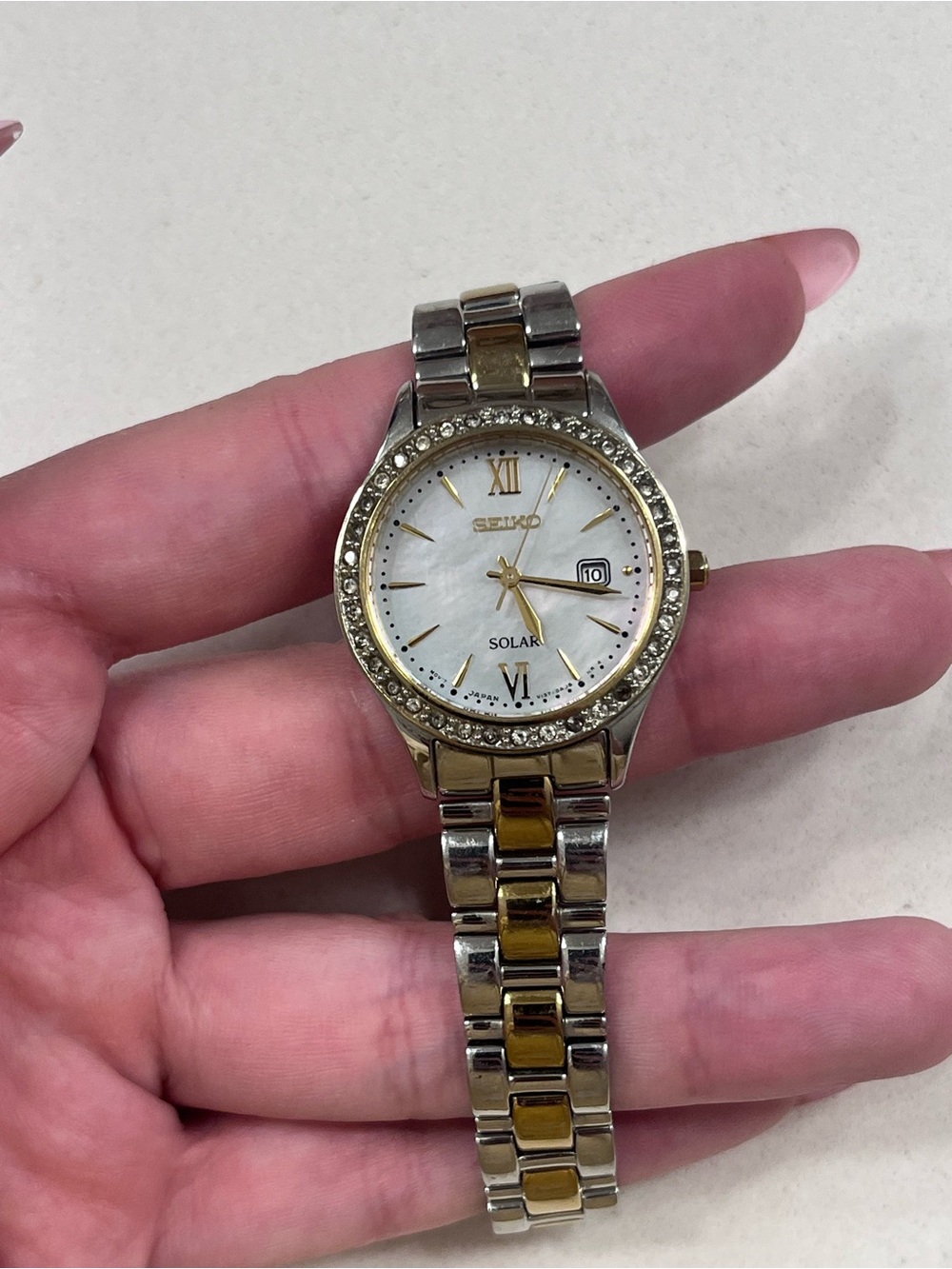 Seiko Women’s Two-Tone Solar Crystal Dress Watch - Gold & Silver